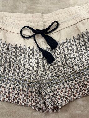 LOFT Beige Beaded and Embroidered Drawstring Shorts